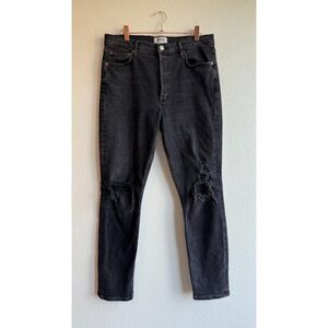 AGOLDE Nico Black Distressed High Waist Jeans with Holes at Knees size 30